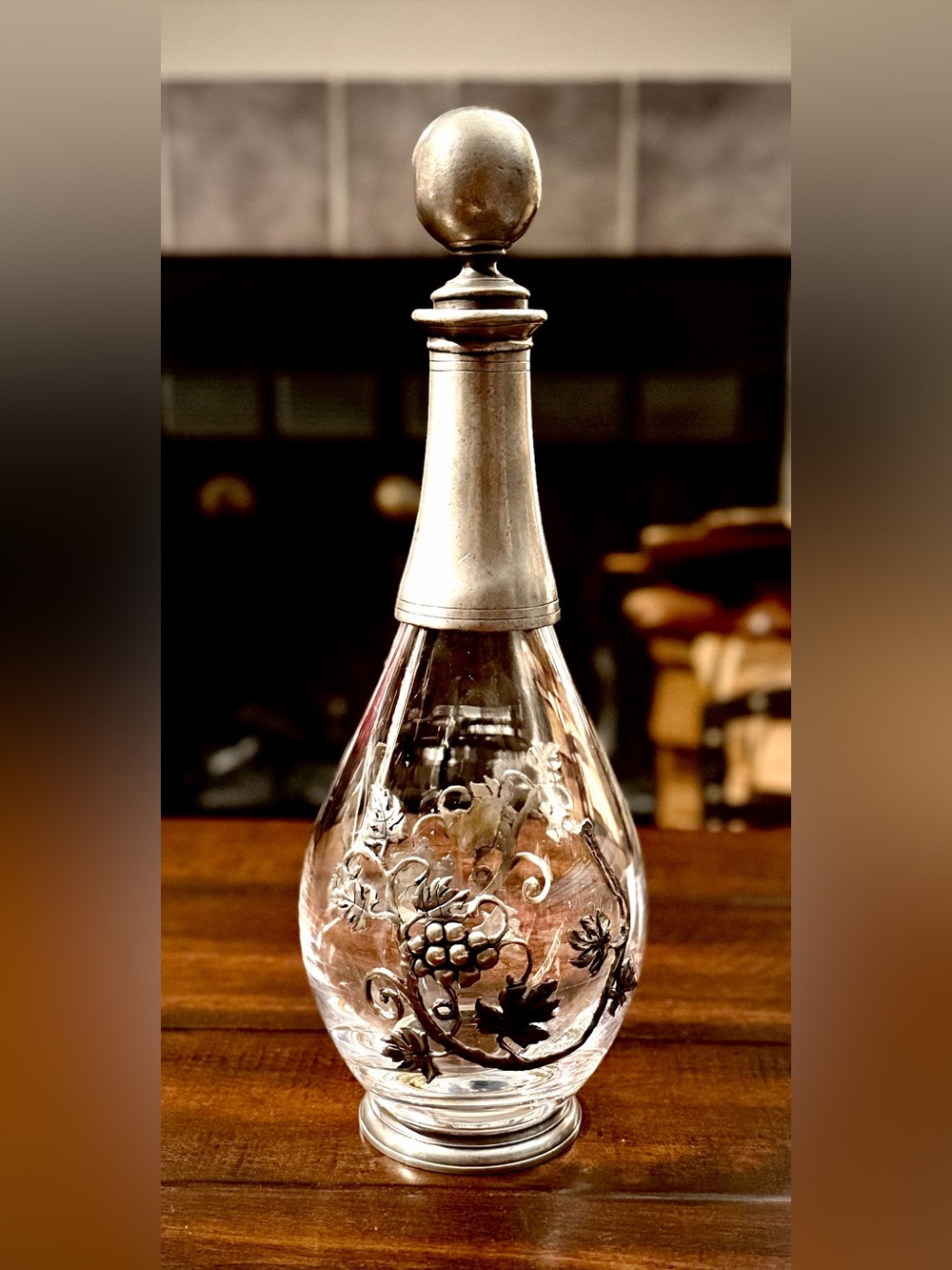 Antique Glass and Pewter Wine Carafe, French